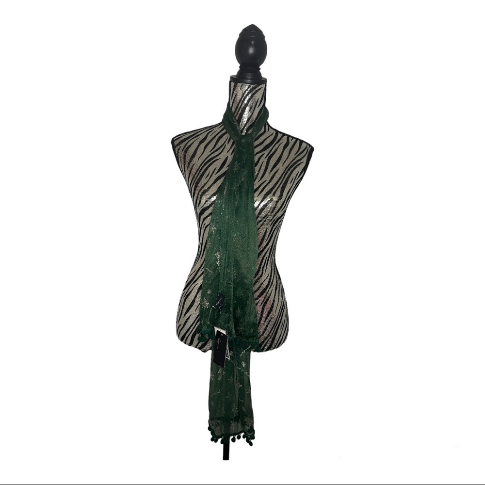 CEJON Metallic Christmas holiday pompom wrap scarf